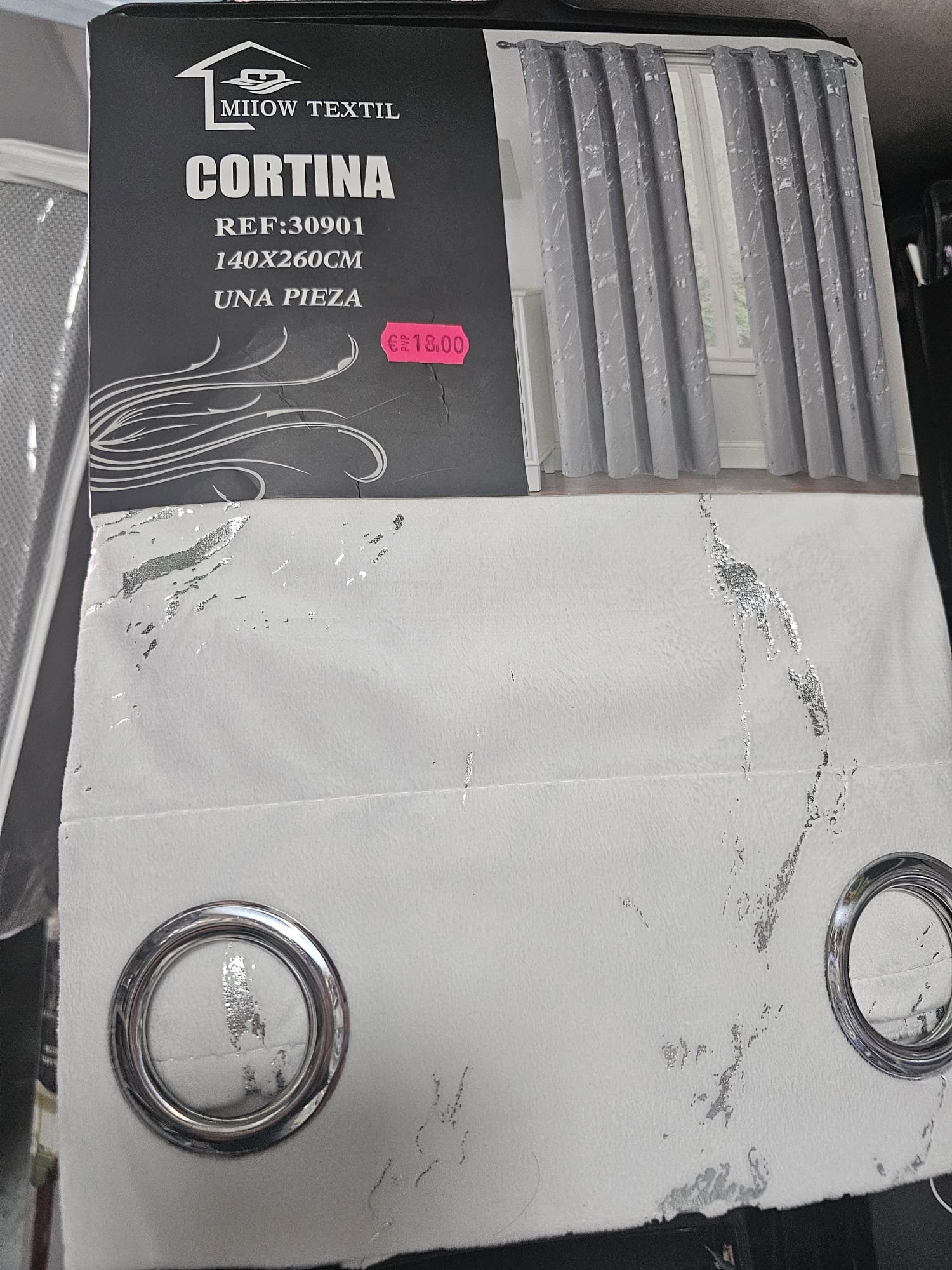 Cortina confeccionada gris estampada 140x260 cm – 1 pieza